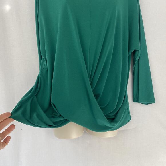 Cato Top Women Large Kelly Green Dolman Sleeve Twist Front Dressy Holiday Slinky - Picture 3 of 12